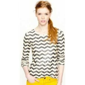 J Crew Sequin Top Long Sleeve Chevron Pattern Beige Black Size S‎ NWOT